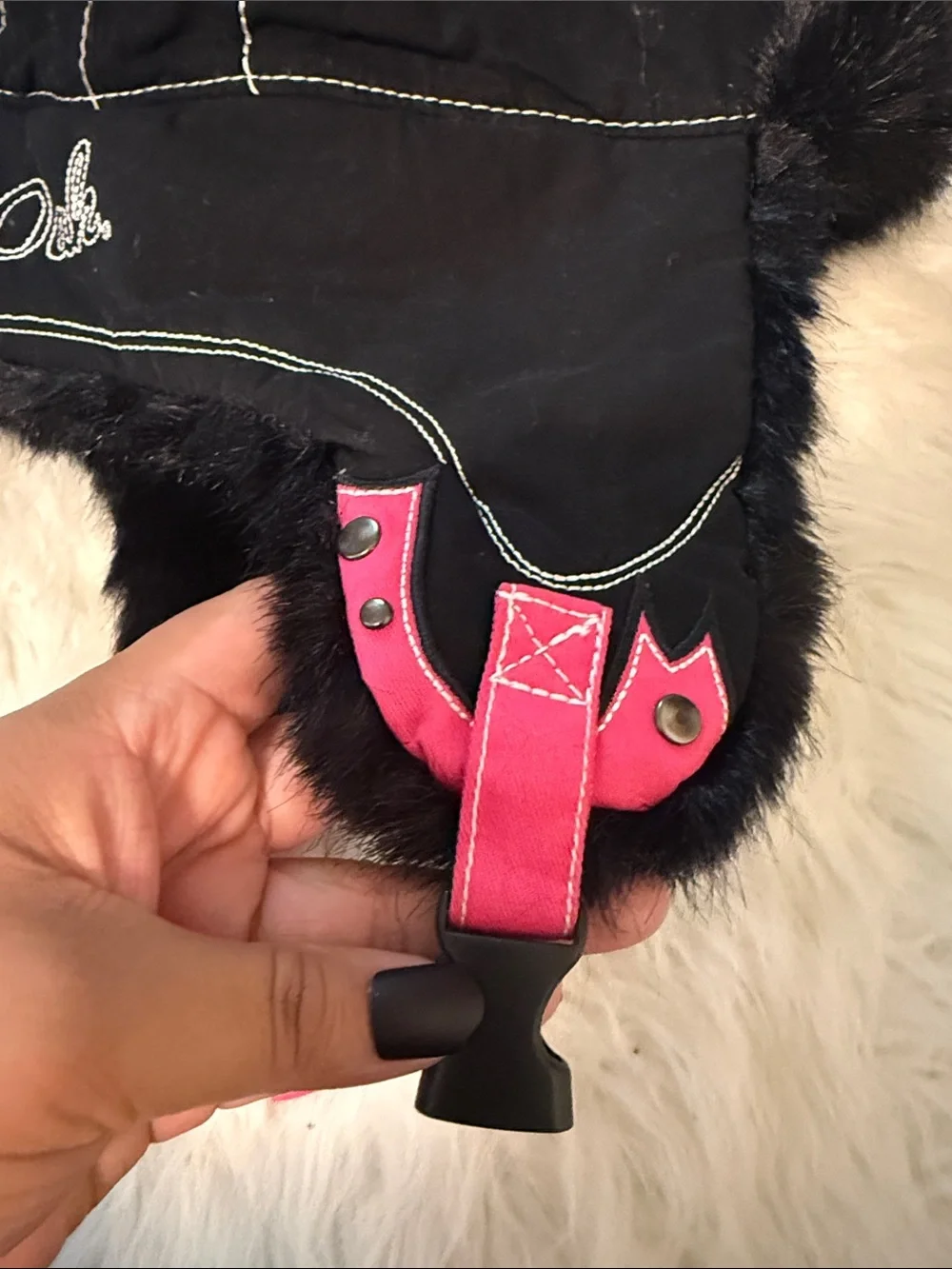 Signatures Black and Pink Faux-Fur Trapper Hat